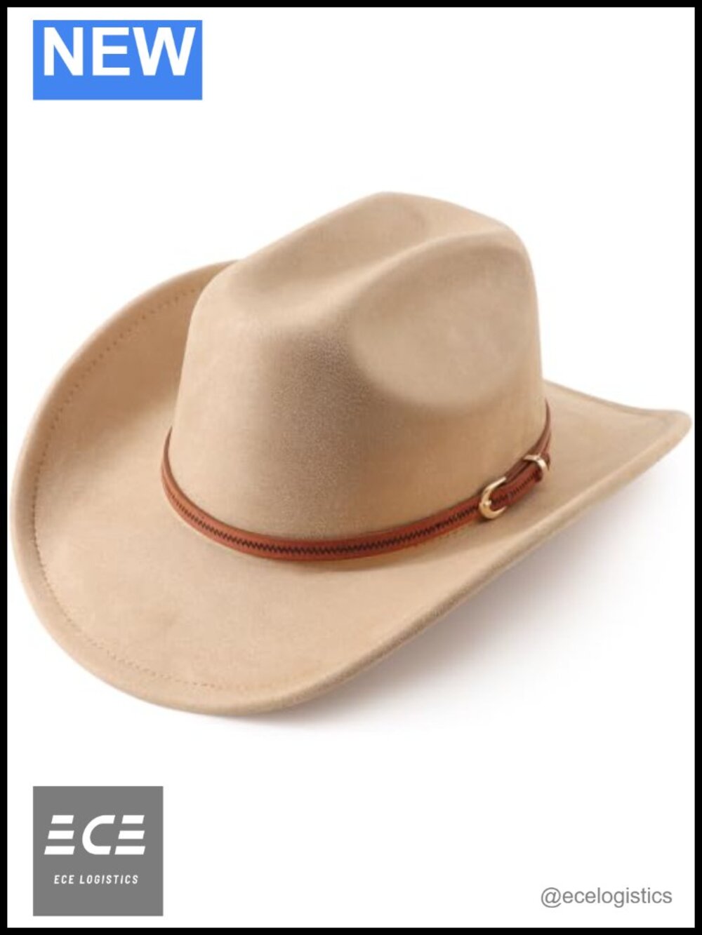 Faux Suede Wide Brim Cowboy Hat Unisex Belt Buckle Western Rolled Up